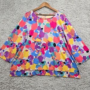 Habitat Clothes Womens Watercolor Print Lagenlook Pullover Top Size‎ XL Artsy